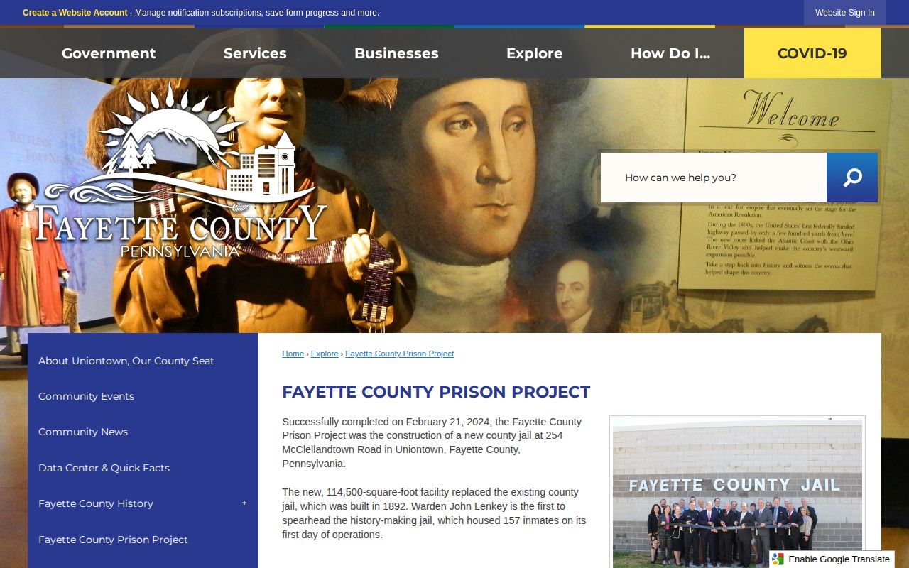 Fayette County Jail release records and current facility project page