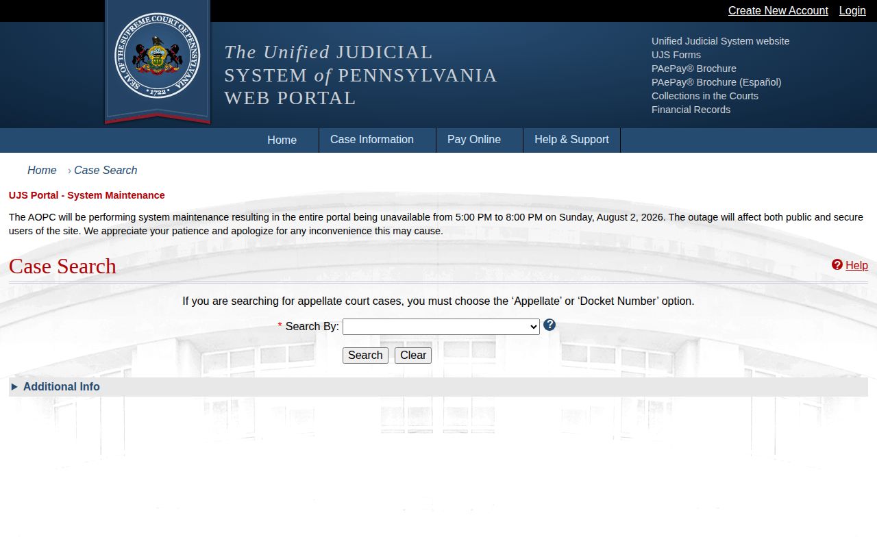 Fayette County released inmate court record search in the UJS portal