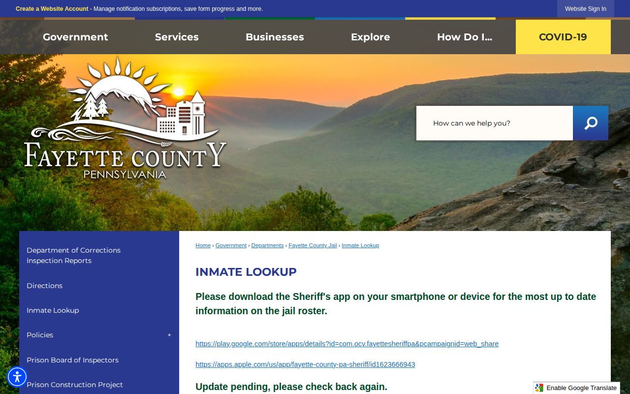 Fayette County released inmate lookup page with current roster notice