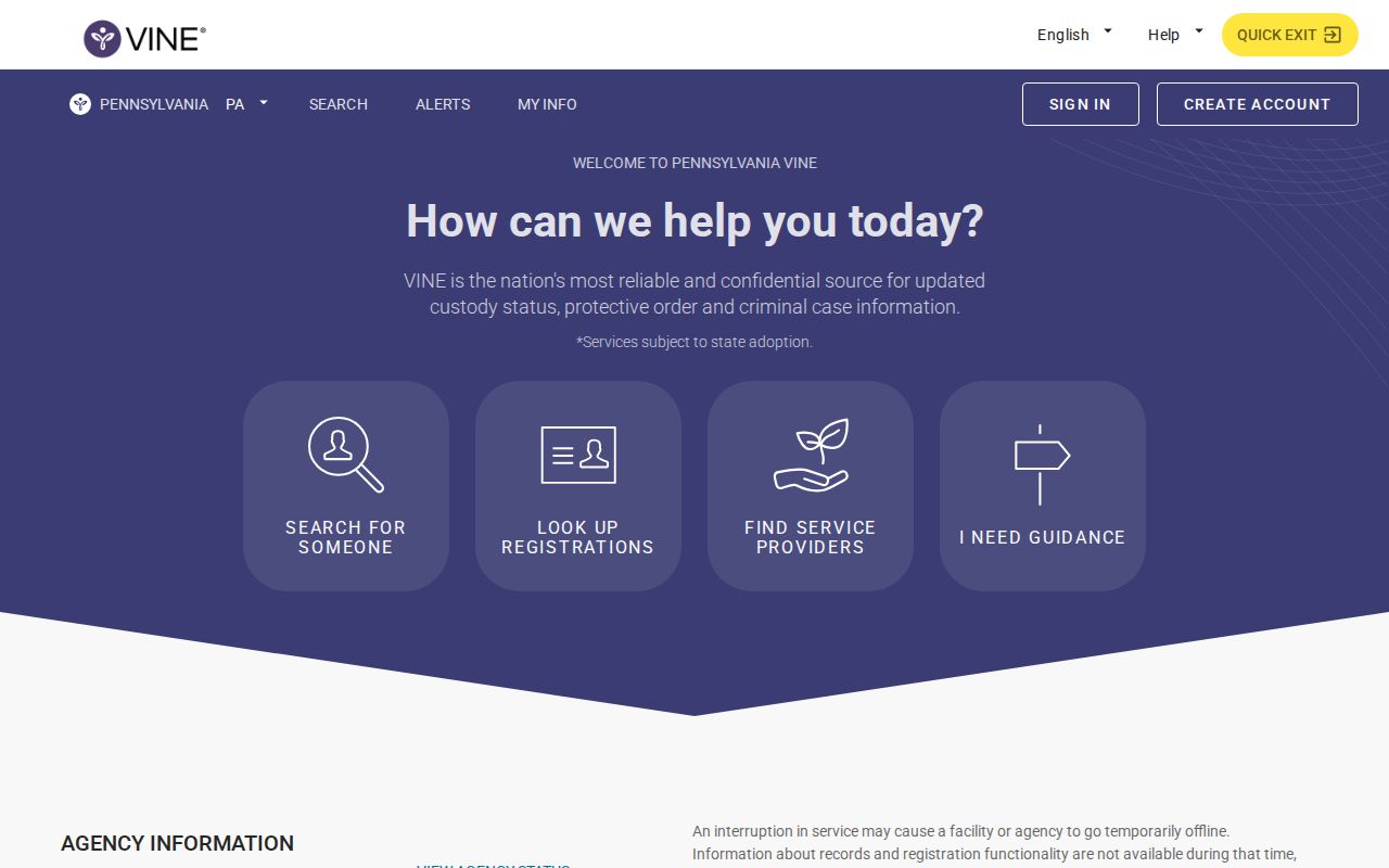 Fayette County VINELink inmate search on the Pennsylvania state page